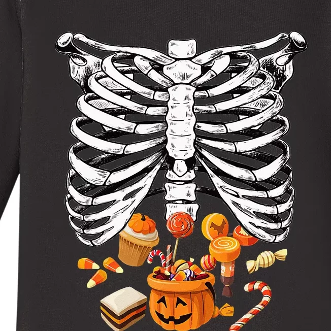 Skeleton Pregnancy Halloween Candy Rib Cage Baby Long Sleeve Bodysuit