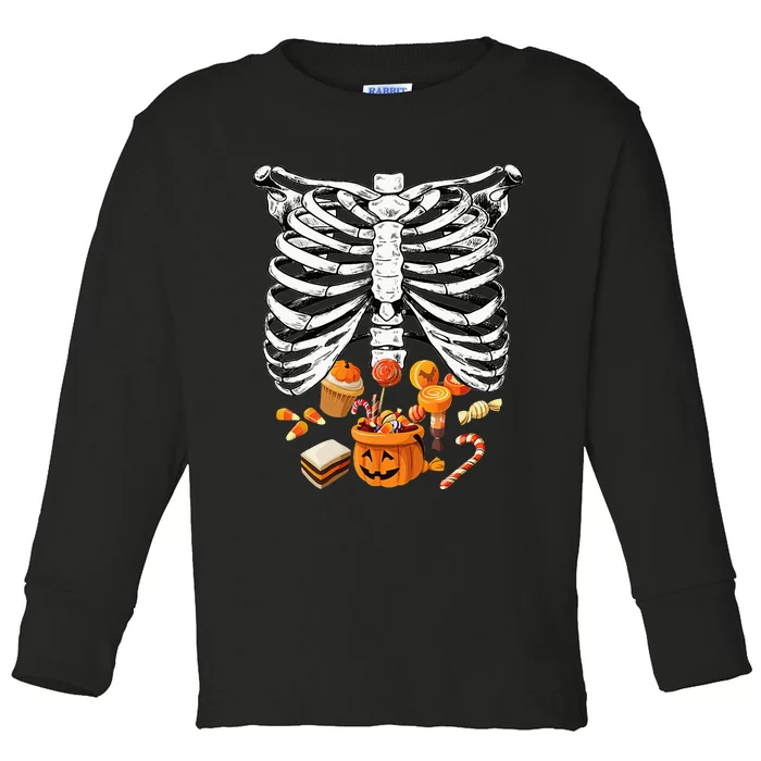 Skeleton Pregnancy Halloween Candy Rib Cage Toddler Long Sleeve Shirt