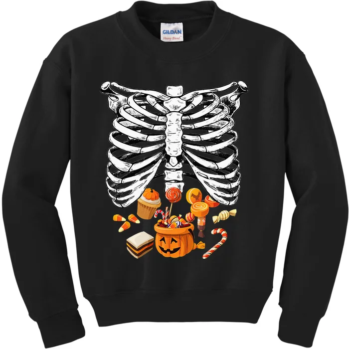 Skeleton Pregnancy Halloween Candy Rib Cage Kids Sweatshirt