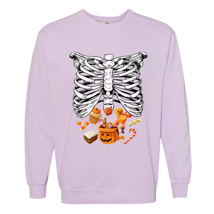 Skeleton Pregnancy Halloween Candy Rib Cage Garment-Dyed Sweatshirt