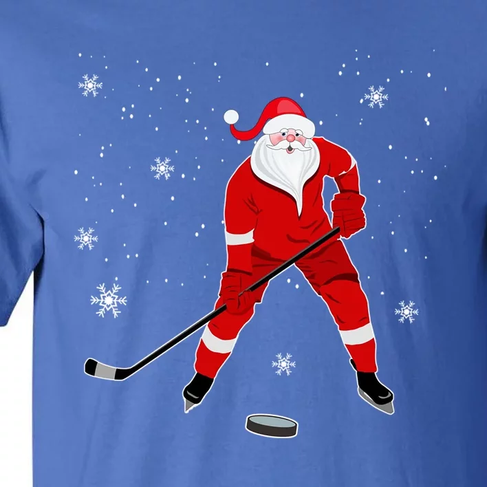 Santa Playing Hockey Christmas Gift For Hockey Players Gift Tall T-Shirt