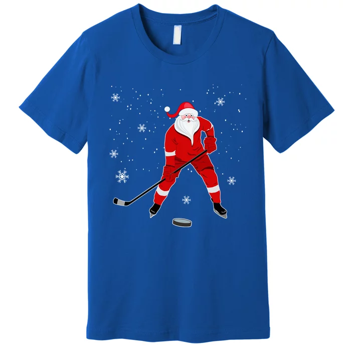 Santa Playing Hockey Christmas Gift For Hockey Players Gift Premium T-Shirt