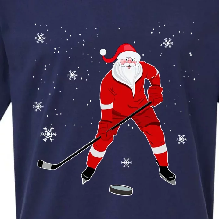 Santa Playing Hockey Christmas Gift For Hockey Players Gift Sueded Cloud Jersey T-Shirt