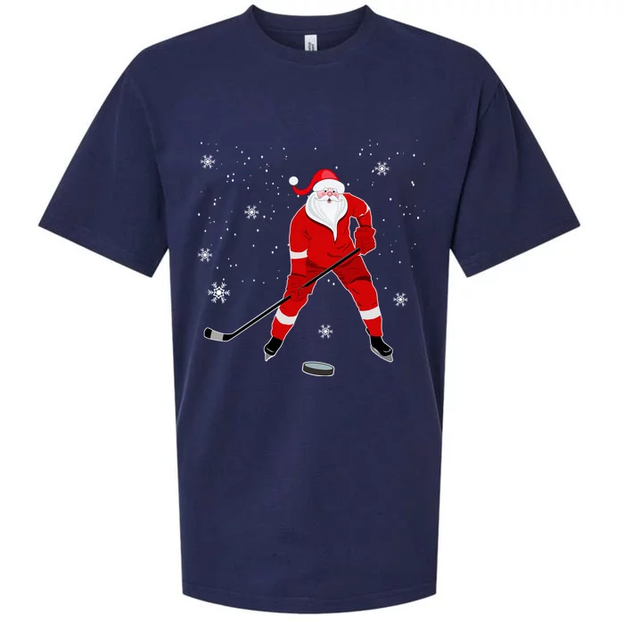 Santa Playing Hockey Christmas Gift For Hockey Players Gift Sueded Cloud Jersey T-Shirt