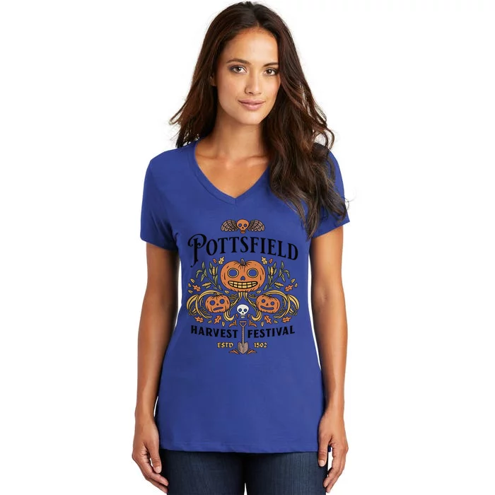 Spooky Pottsfield Harvest Festival Pumpkin Vibes Halloween Meaningful Gift Women's V-Neck T-Shirt