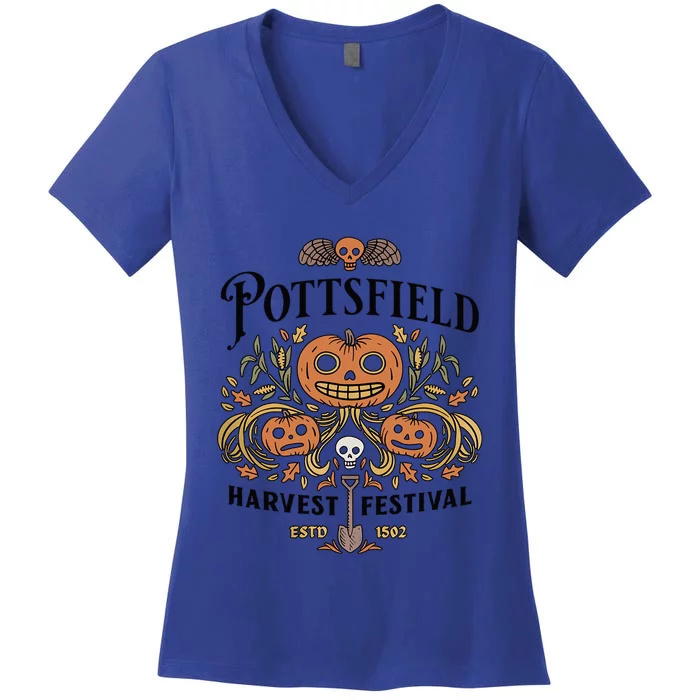 Spooky Pottsfield Harvest Festival Pumpkin Vibes Halloween Meaningful Gift Women's V-Neck T-Shirt