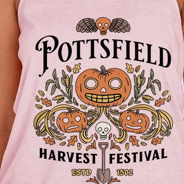 Spooky Pottsfield Harvest Festival Pumpkin Vibes Halloween Meaningful Gift Women's Knotted Racerback Tank