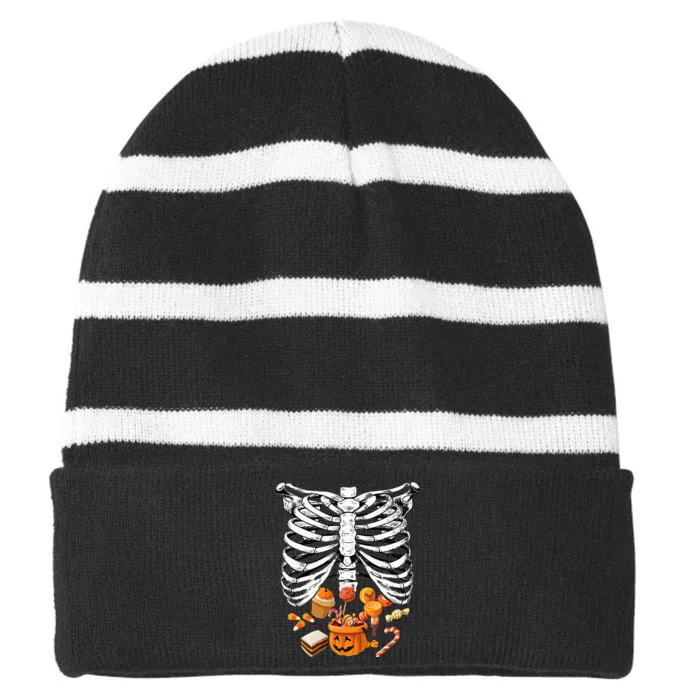 Skeleton Pregnancy Halloween Candy Rib Cage Striped Beanie with Solid Band