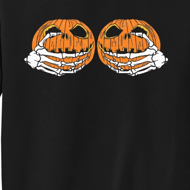 Spooky Pumpkin Hand Bra Costume Hilarious Halloween Present Tall Sweatshirt