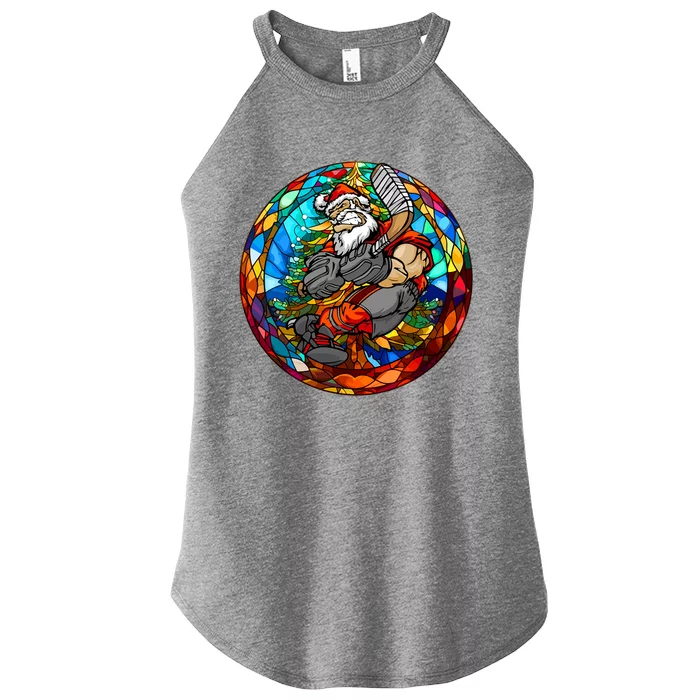 Santa Playing Hockey Xmas Colorful Costume Player Coach Cool Gift Women’s Perfect Tri Rocker Tank