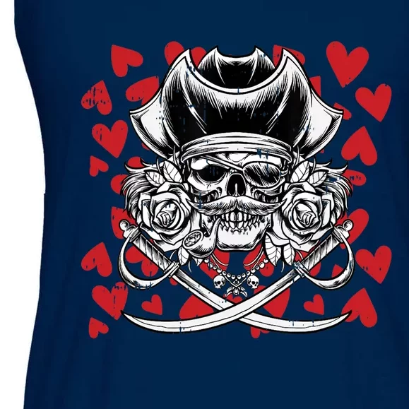 Skull Pirate Hearts Valentines Day Cute Jolly Roger Boy Ladies Essential Flowy Tank