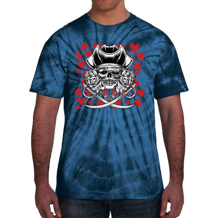 Skull Pirate Hearts Valentines Day Cute Jolly Roger Boy Tie-Dye T-Shirt