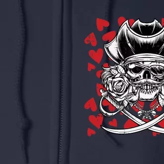 Skull Pirate Hearts Valentines Day Cute Jolly Roger Boy Full Zip Hoodie