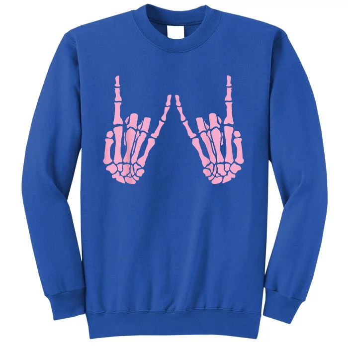 Skeleton Pink Hand Gestures Halloween Rock Skeleton Hands Tall Sweatshirt