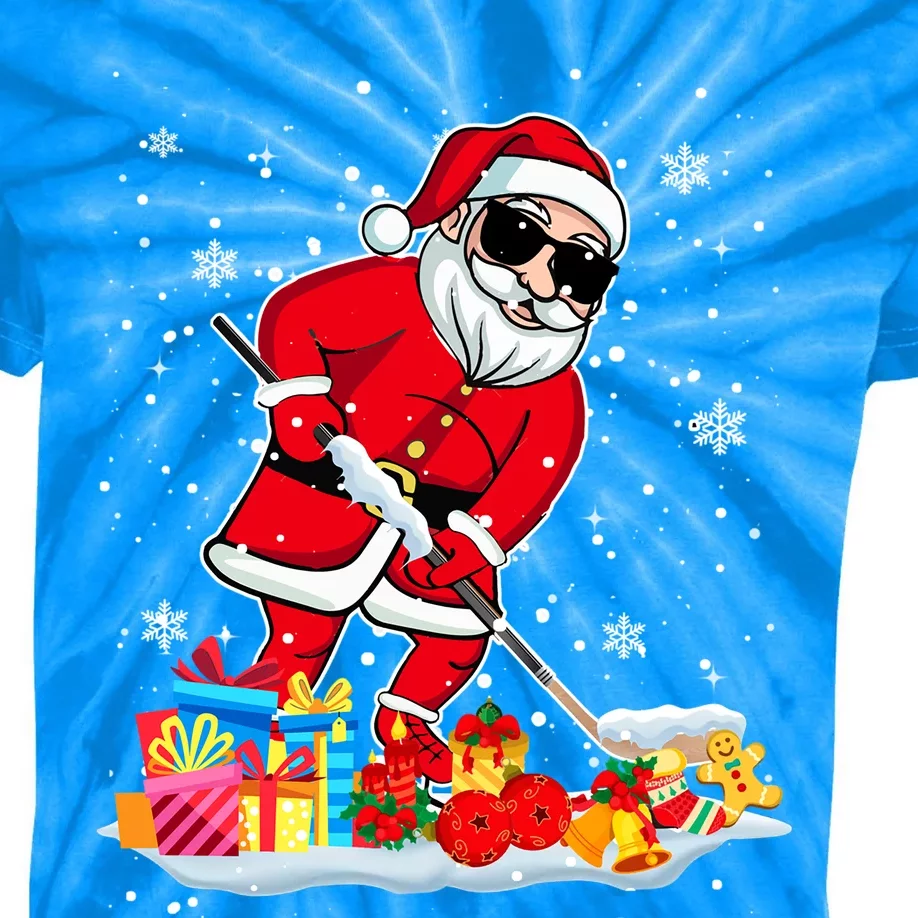 Santa Playing Hockey Cool Christmas Santa Hockey Player Gift Kids Tie-Dye T-Shirt