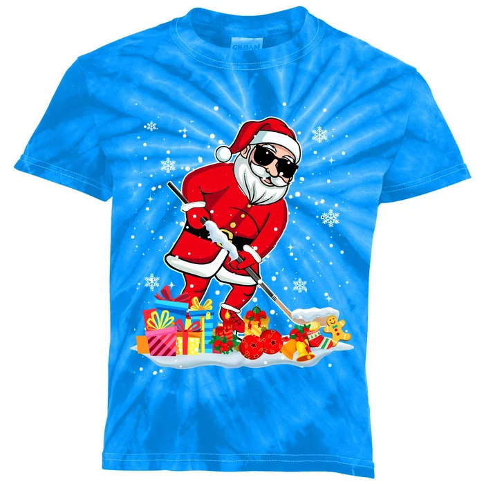 Santa Playing Hockey Cool Christmas Santa Hockey Player Gift Kids Tie-Dye T-Shirt