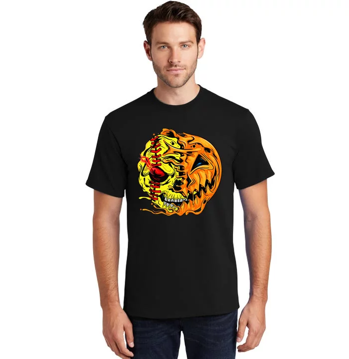 Softball Player Halloween Pumpkin Skeleton Skull Tall T-Shirt