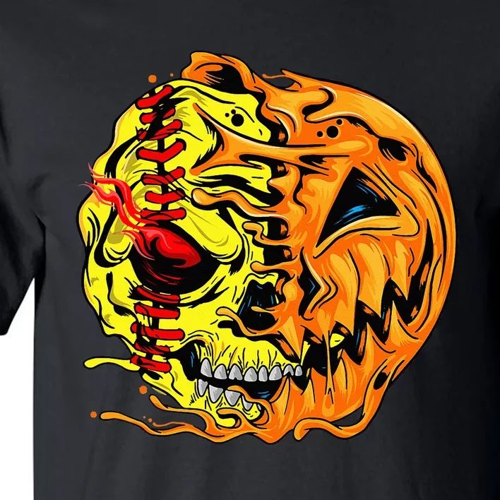 Softball Player Halloween Pumpkin Skeleton Skull Tall T-Shirt