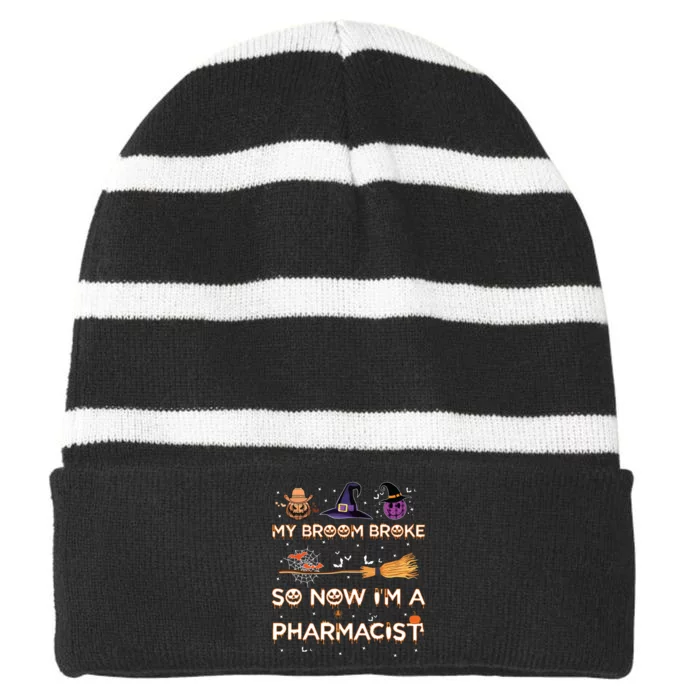 Spooky Pharmacist Halloween Costume Pharmacist Apparel Striped Beanie with Solid Band