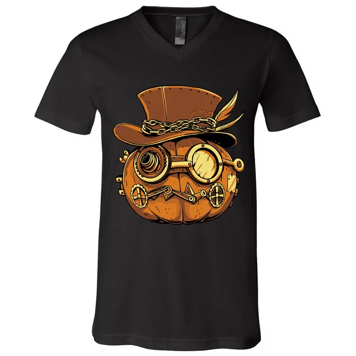 Steampunk Pumpkin Halloween V-Neck T-Shirt