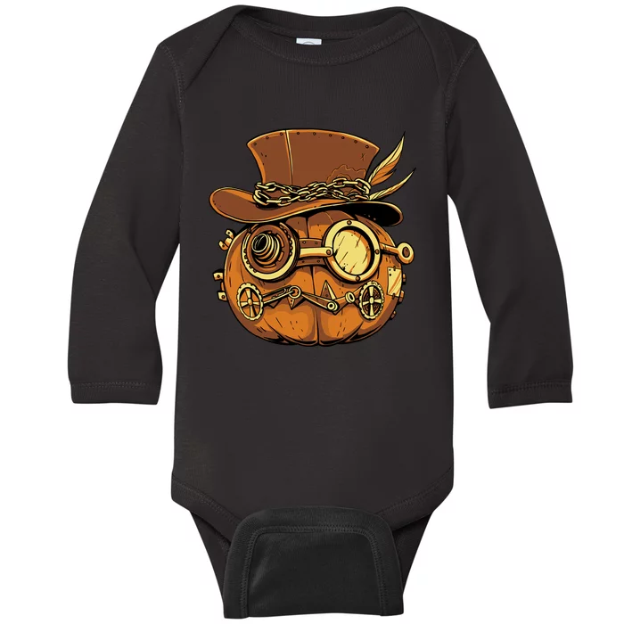 Steampunk Pumpkin Halloween Baby Long Sleeve Bodysuit