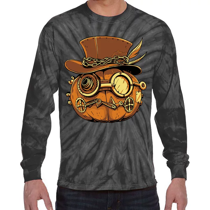 Steampunk Pumpkin Halloween Tie-Dye Long Sleeve Shirt