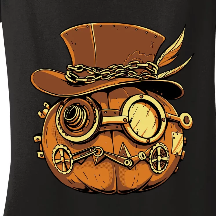 Steampunk Pumpkin Halloween Women's V-Neck T-Shirt