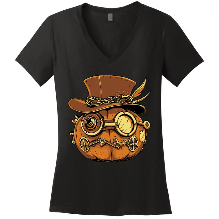 Steampunk Pumpkin Halloween Women's V-Neck T-Shirt