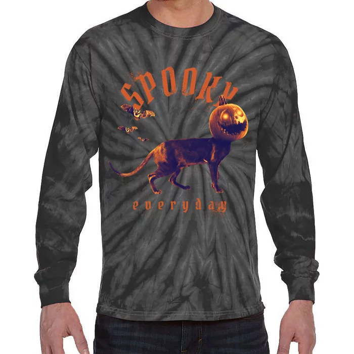 Spooky Pumpkin Head Dog Funny Halloween Tie-Dye Long Sleeve Shirt