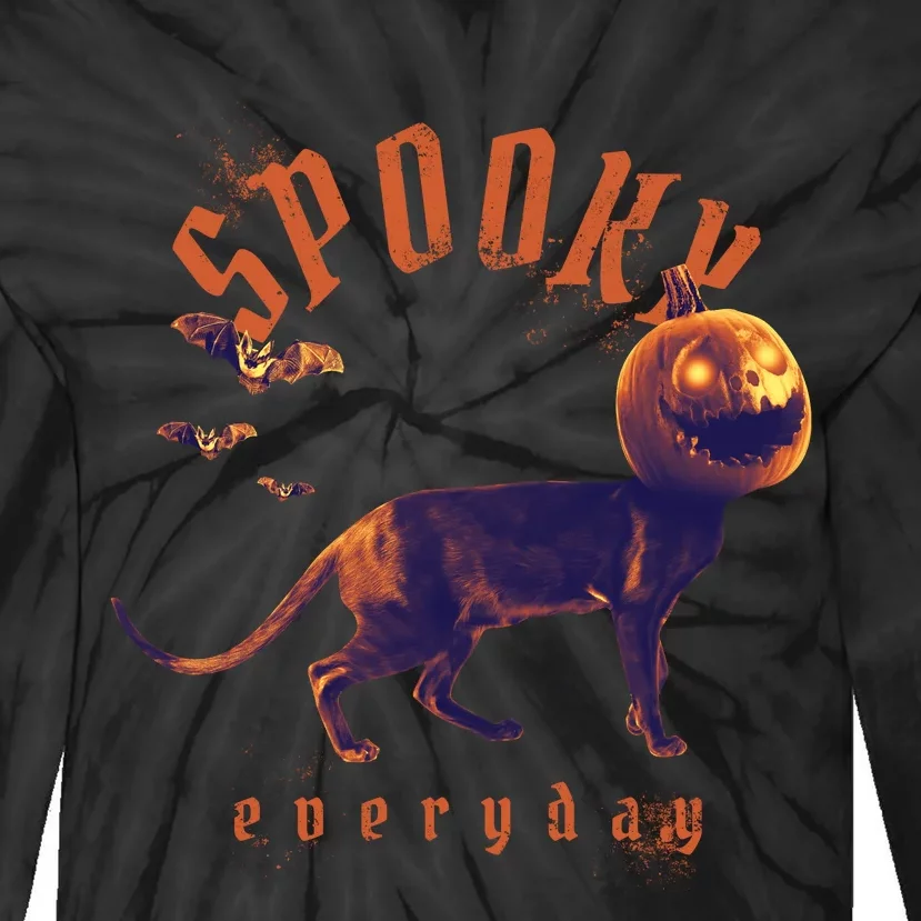 Spooky Pumpkin Head Dog Funny Halloween Tie-Dye Long Sleeve Shirt