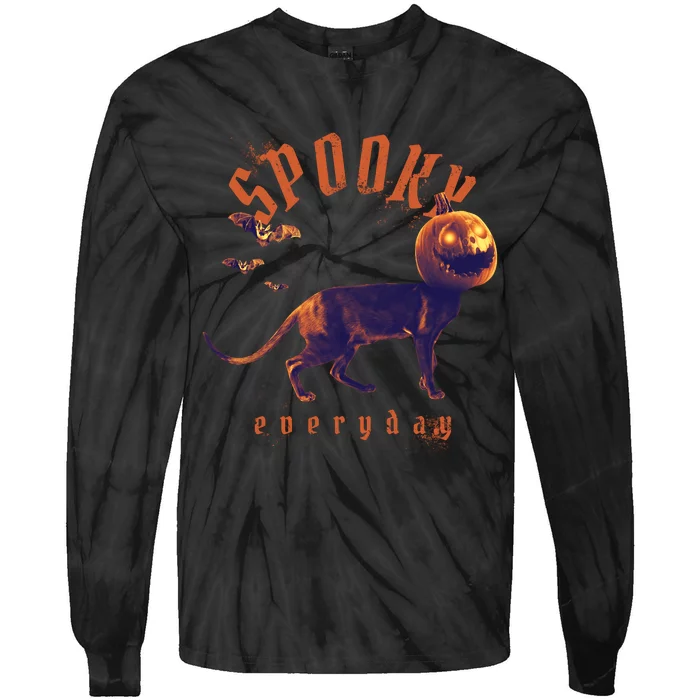 Spooky Pumpkin Head Dog Funny Halloween Tie-Dye Long Sleeve Shirt