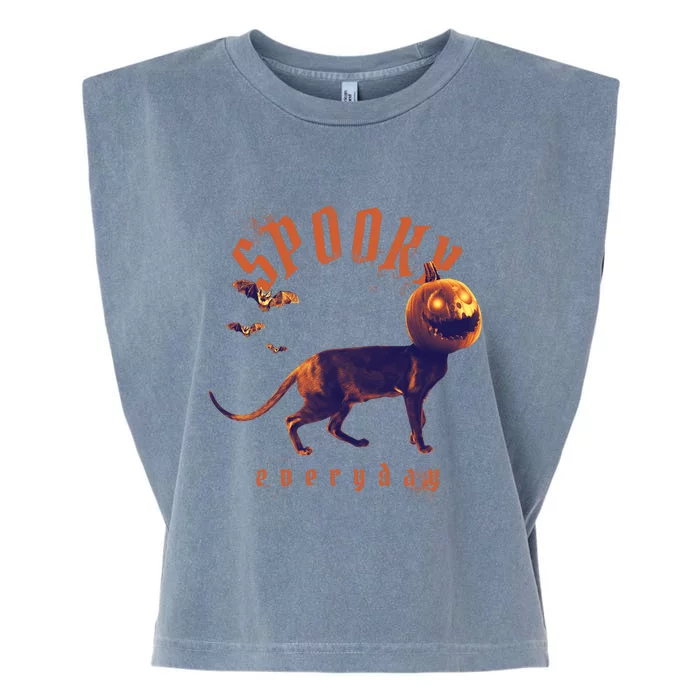 Spooky Pumpkin Head Dog Funny Halloween Garment-Dyed Women's Muscle Tee