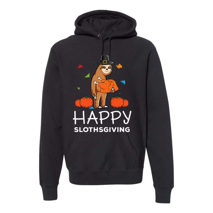 Sloth Pilgrim Hat Happy Thanksgiving Turkey Sloths Premium Hoodie