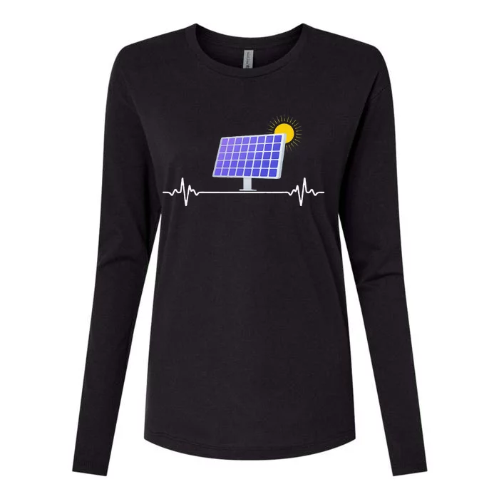 Solar Panel Heartbeat Global Warming Earth Day Womens Cotton Relaxed Long Sleeve T-Shirt