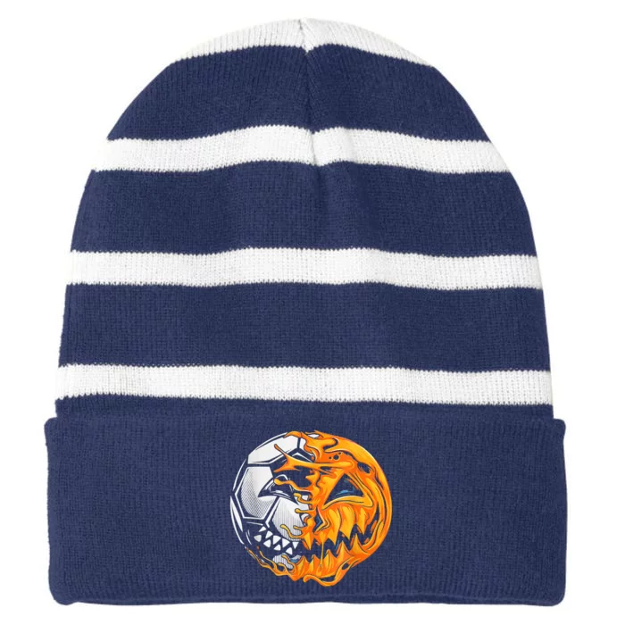 Soccer Player Halloween Pumpkin Skeleton Hallows' Day Striped Beanie with Solid Band