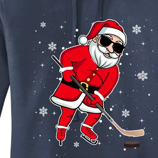 Santa Playing Hockey Pajama Cute Gift Ice Hockey Christmas Cute Gift Women's Pullover Hoodie