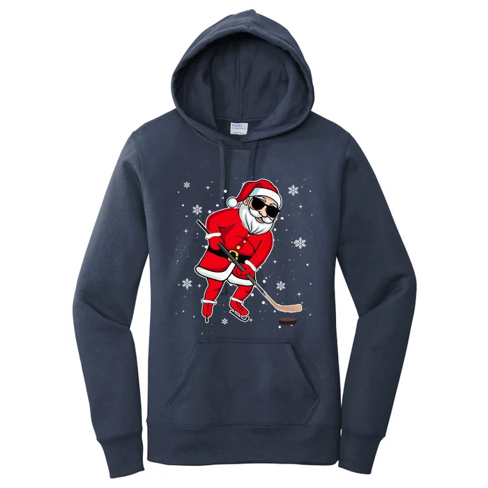 Santa Playing Hockey Pajama Cute Gift Ice Hockey Christmas Cute Gift Women's Pullover Hoodie