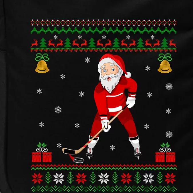 Santa Playing Hockey Sports Ugly Ice Hockey Christmas Gift Impact Tech Backpack