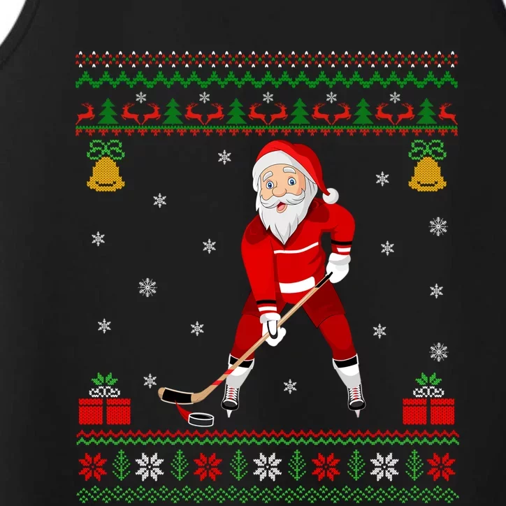 Santa Playing Hockey Sports Ugly Ice Hockey Christmas Gift Performance Tank