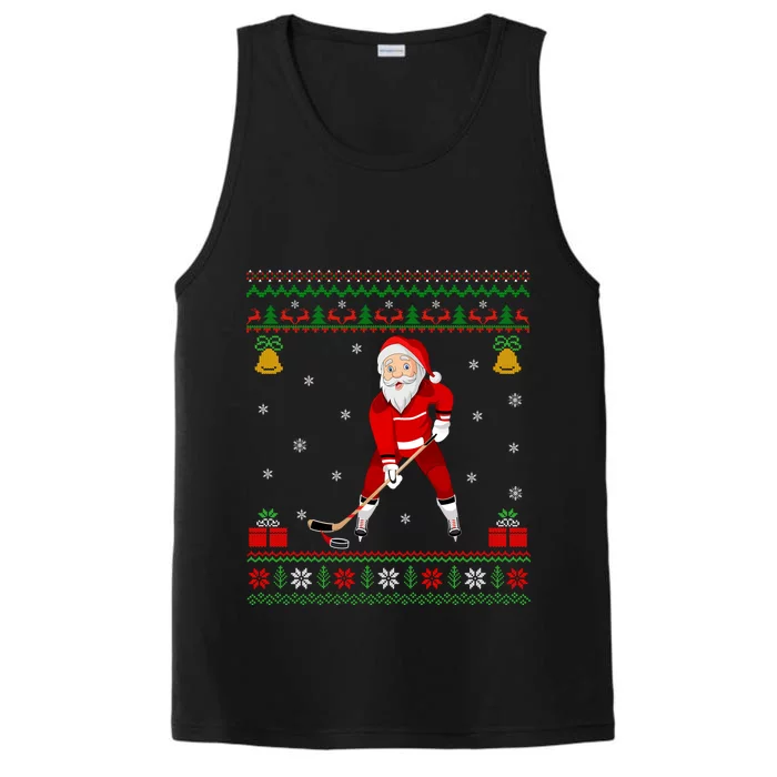 Santa Playing Hockey Sports Ugly Ice Hockey Christmas Gift Performance Tank