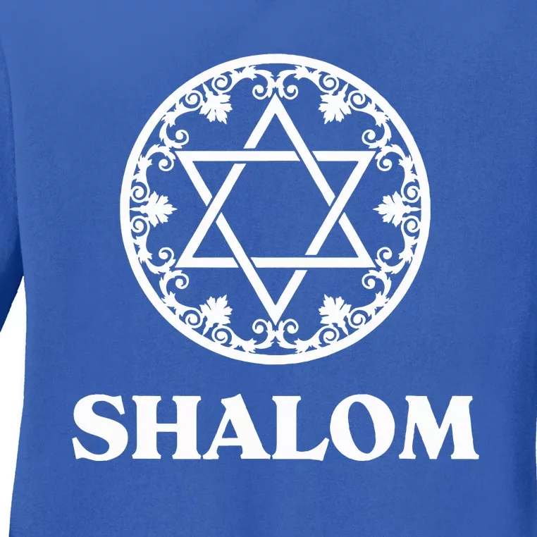 Shalom Peace Hebrew Greeting Jewish Star Of David Israel Ladies Long Sleeve Shirt