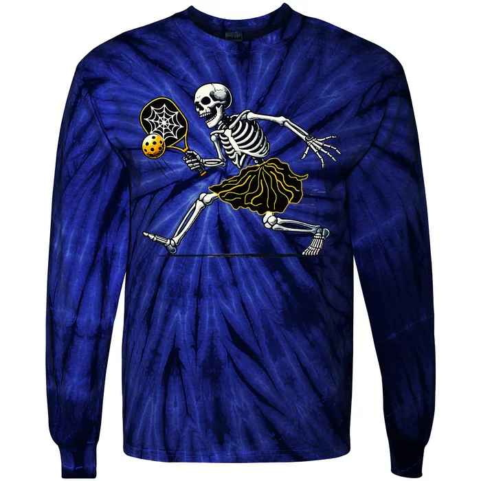 Spooky Pickleball Halloween Skeleton Tie-Dye Long Sleeve Shirt