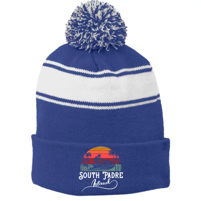 South Padre Island Jet Ski Lover Meaningful Gift Stripe Pom Pom Beanie