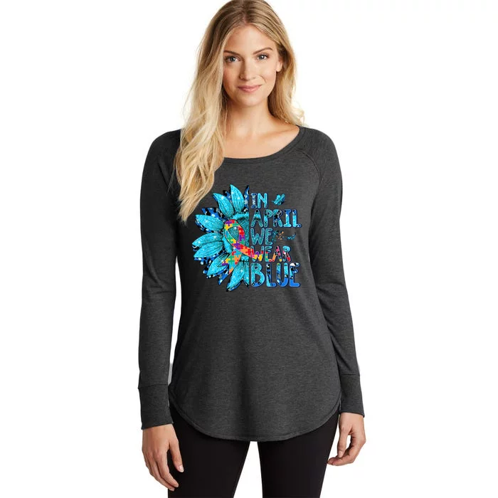 Sunflower Puzzle In April We Wear Blue Autism Awareness Women's Perfect Tri Tunic Long Sleeve Shirt