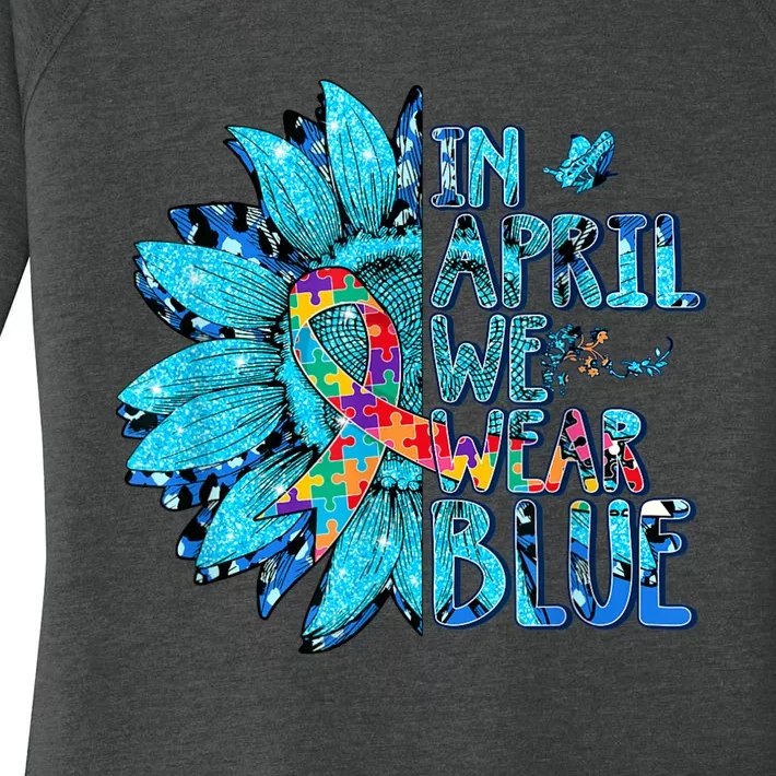 Sunflower Puzzle In April We Wear Blue Autism Awareness Women's Perfect Tri Tunic Long Sleeve Shirt