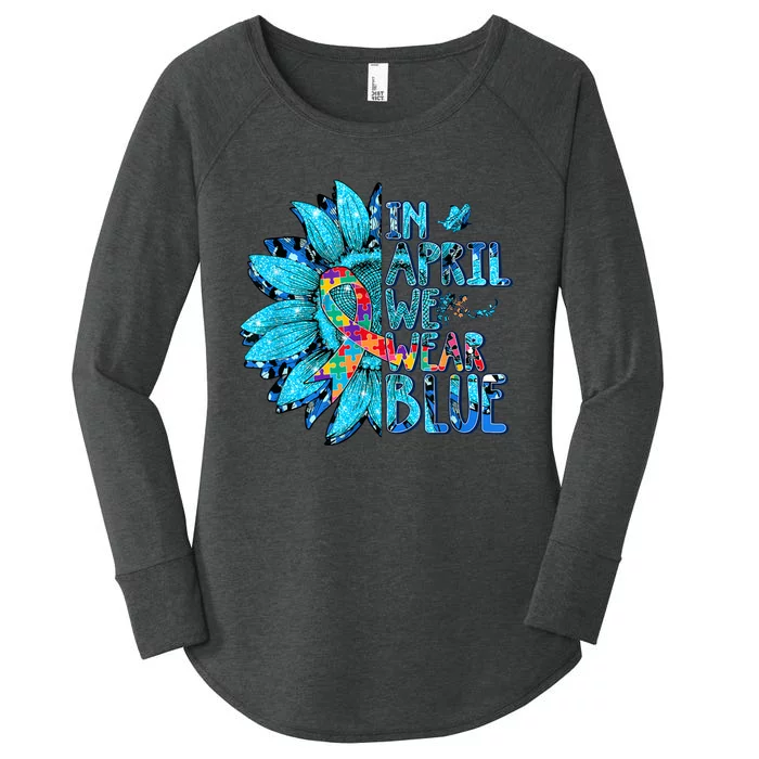 Sunflower Puzzle In April We Wear Blue Autism Awareness Women's Perfect Tri Tunic Long Sleeve Shirt