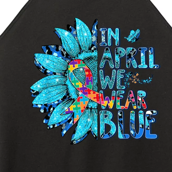 Sunflower Puzzle In April We Wear Blue Autism Awareness Women’s Perfect Tri Rocker Tank