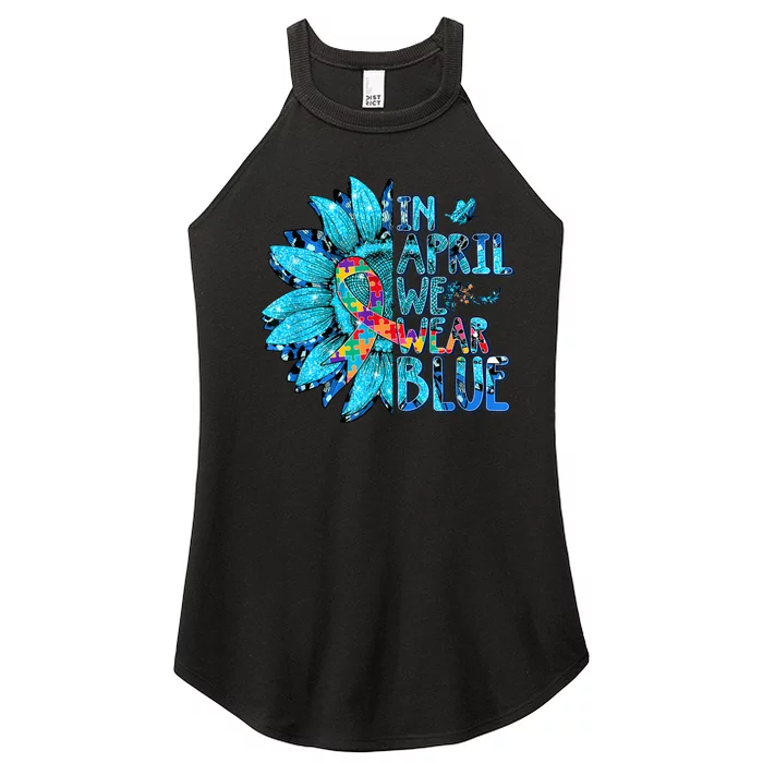 Sunflower Puzzle In April We Wear Blue Autism Awareness Women’s Perfect Tri Rocker Tank