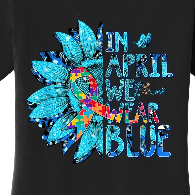 Sunflower Puzzle In April We Wear Blue Autism Awareness Women's T-Shirt