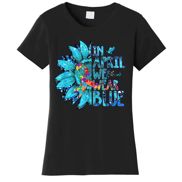 Sunflower Puzzle In April We Wear Blue Autism Awareness Women's T-Shirt